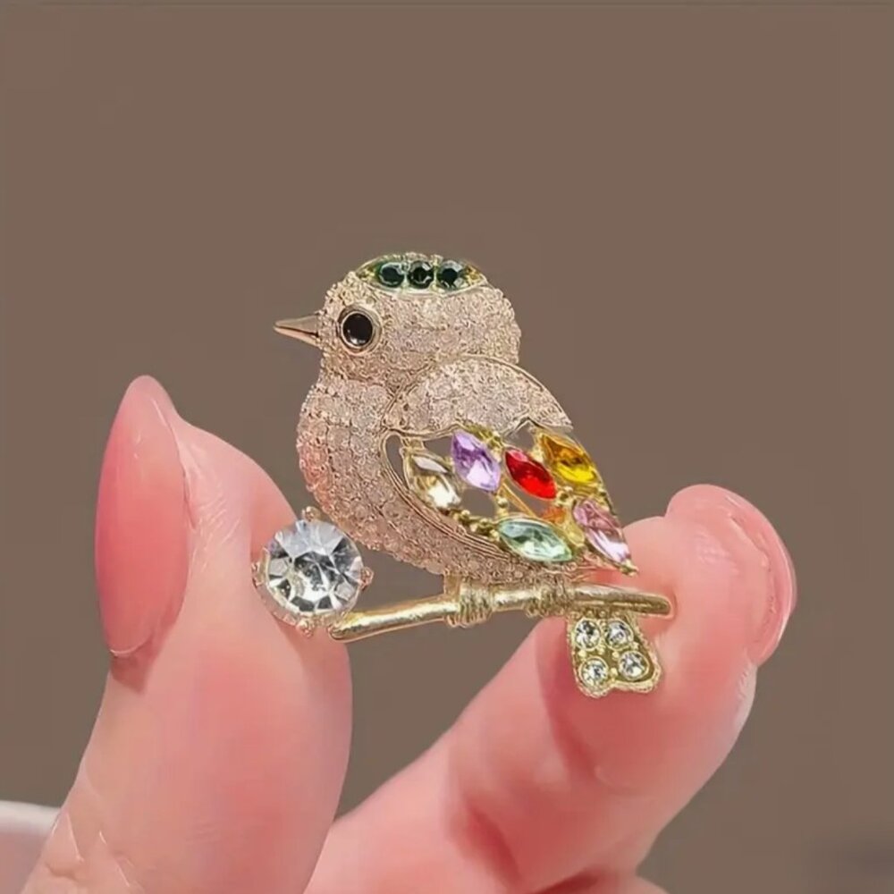 NEW Chickadee Bird Pave Crystal Brooch Pin